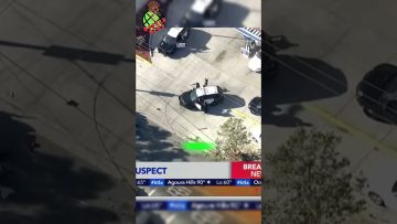 Aerial view of police car and officers on street.