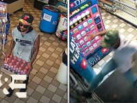 Convenience store security footage shows shopper taking drinks.