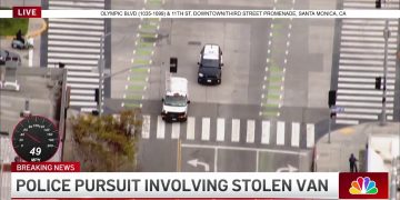 Police chase involving stolen van on city street.