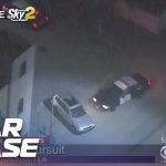 Aerial police car chase in downtown Los Angeles.