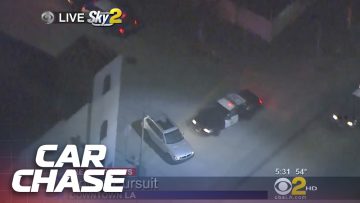 Aerial police car chase in downtown Los Angeles.