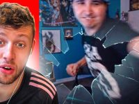 Two men with shocked expressions, broken screen effect.