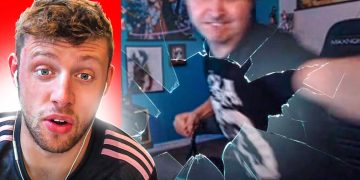 Two men with shocked expressions, broken screen effect.