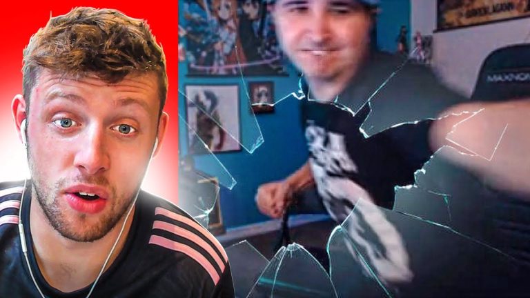 Two men with shocked expressions, broken screen effect.