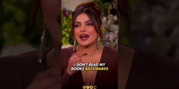 Woman discussing reading habits on talk show.