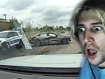 Police car crash and shocked person reaction
