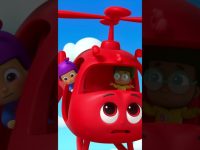 Animated kids in red helicopter cartoon scene