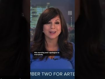 News anchor apologizing on television broadcast.