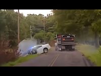 Car and truck accident on rural road.