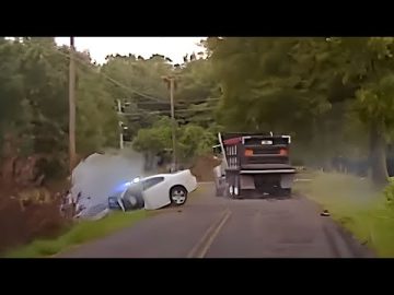 Car and truck accident on rural road.