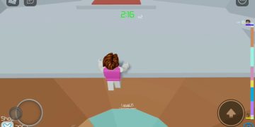 Roblox character climbing in obstacle course game