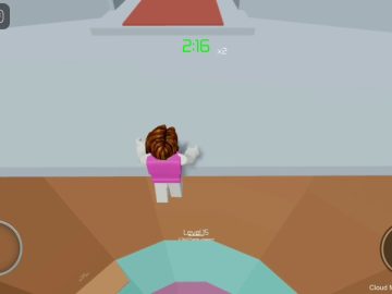 Roblox character climbing in obstacle course game