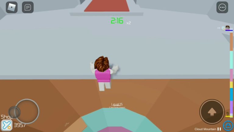 Roblox character climbing in obstacle course game