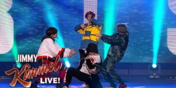 Group performing on Jimmy Kimmel Live stage