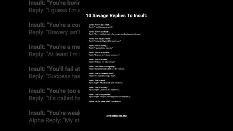 List of witty comebacks to common insults.