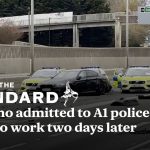 Police at A1 highway crash scene with vehicles