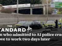 Police at A1 highway crash scene with vehicles