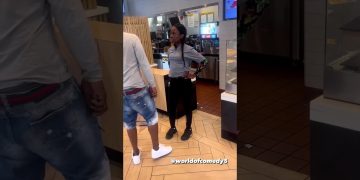 Fast food restaurant staff argues with customer.