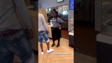 Fast food restaurant staff argues with customer.