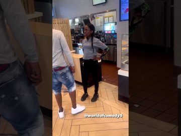 Fast food restaurant staff argues with customer.