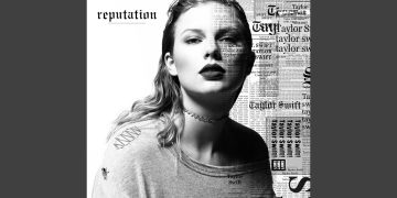 Black and white album cover with newspaper effect.