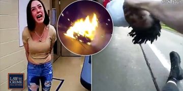 Woman arrested, car fire, police bodycam incident