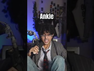 Man with microphone, captioned "Ankle".