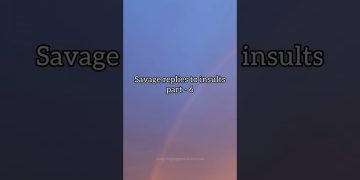 Savage replies to insults against rainbow sky background.