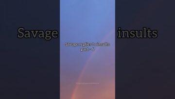 Savage replies to insults against rainbow sky background.