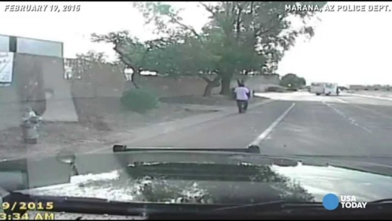 Dashcam captures person walking on road, trees nearby.