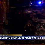 Damaged car after tragic accident at night.