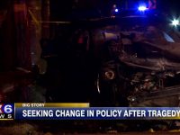 Damaged car after tragic accident at night.