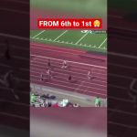 Track race, runner moving from sixth to first place.