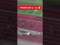 Track race, runner moving from sixth to first place.