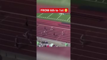 Track race, runner moving from sixth to first place.