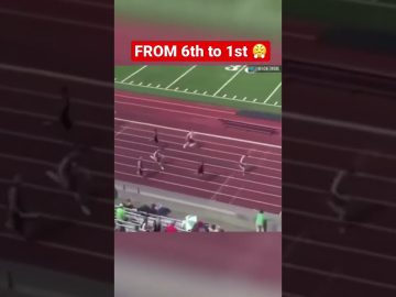 Track race, runner moving from sixth to first place.