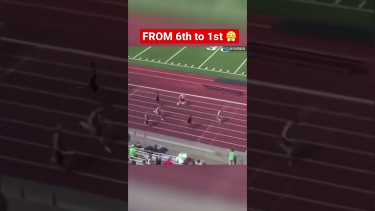 Track race, runner moving from sixth to first place.