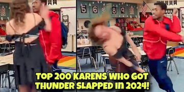 Man slapping woman in classroom setting.