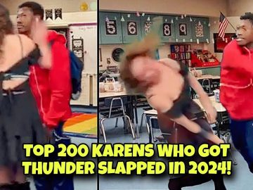 Man slapping woman in classroom setting.
