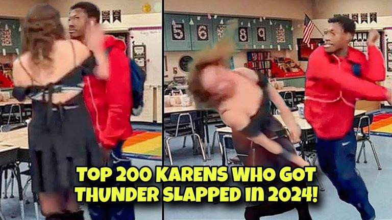Man slapping woman in classroom setting.