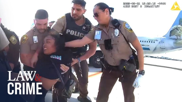 Police detaining person at airport runway.