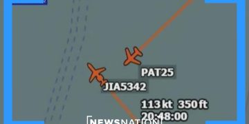 Flight path of two planes at 350 feet.