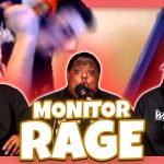 Three men reacting to monitor rage video.