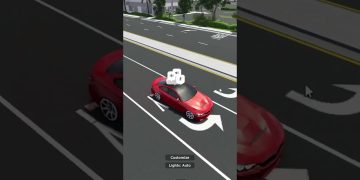 Red car in virtual driving game interface