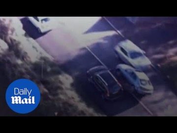 Three cars on highway, aerial view