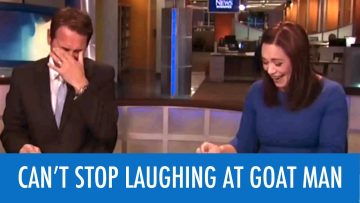 News anchors laughing during broadcast blooper.