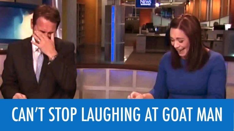 News anchors laughing during broadcast blooper.