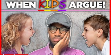 Frustrated man between arguing kids