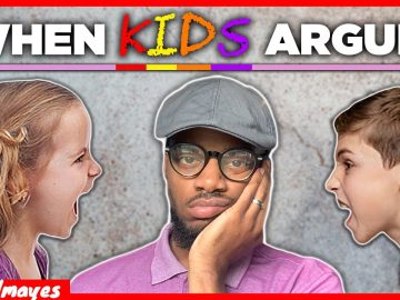 Frustrated man between arguing kids
