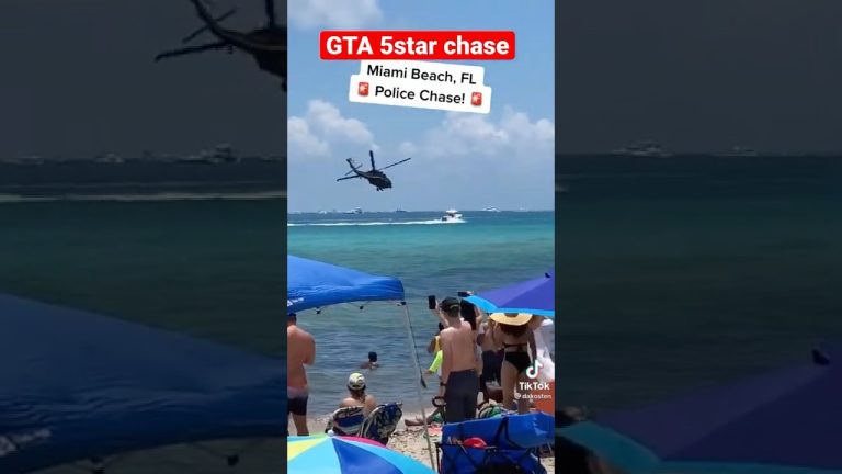 Helicopter chase near Miami Beach, people watching.